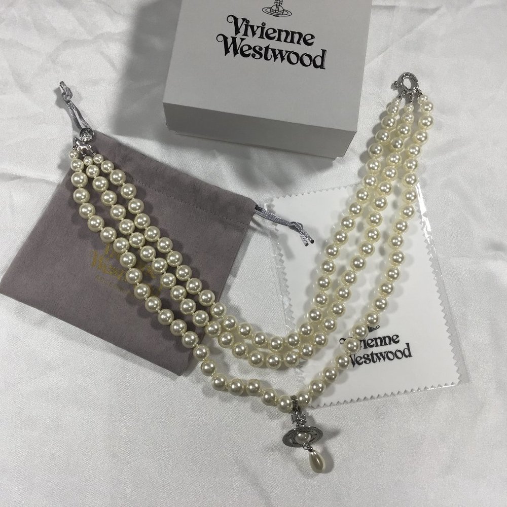 Vivienne Westwood Drop Pearl Silver Necklace